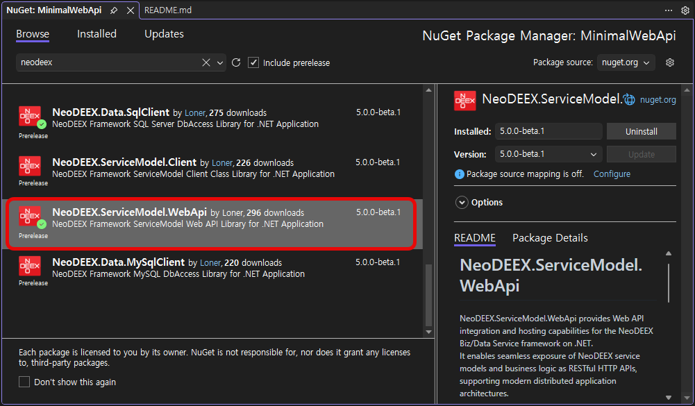 Add NeoDEEX.ServiceModel.WebApi Package